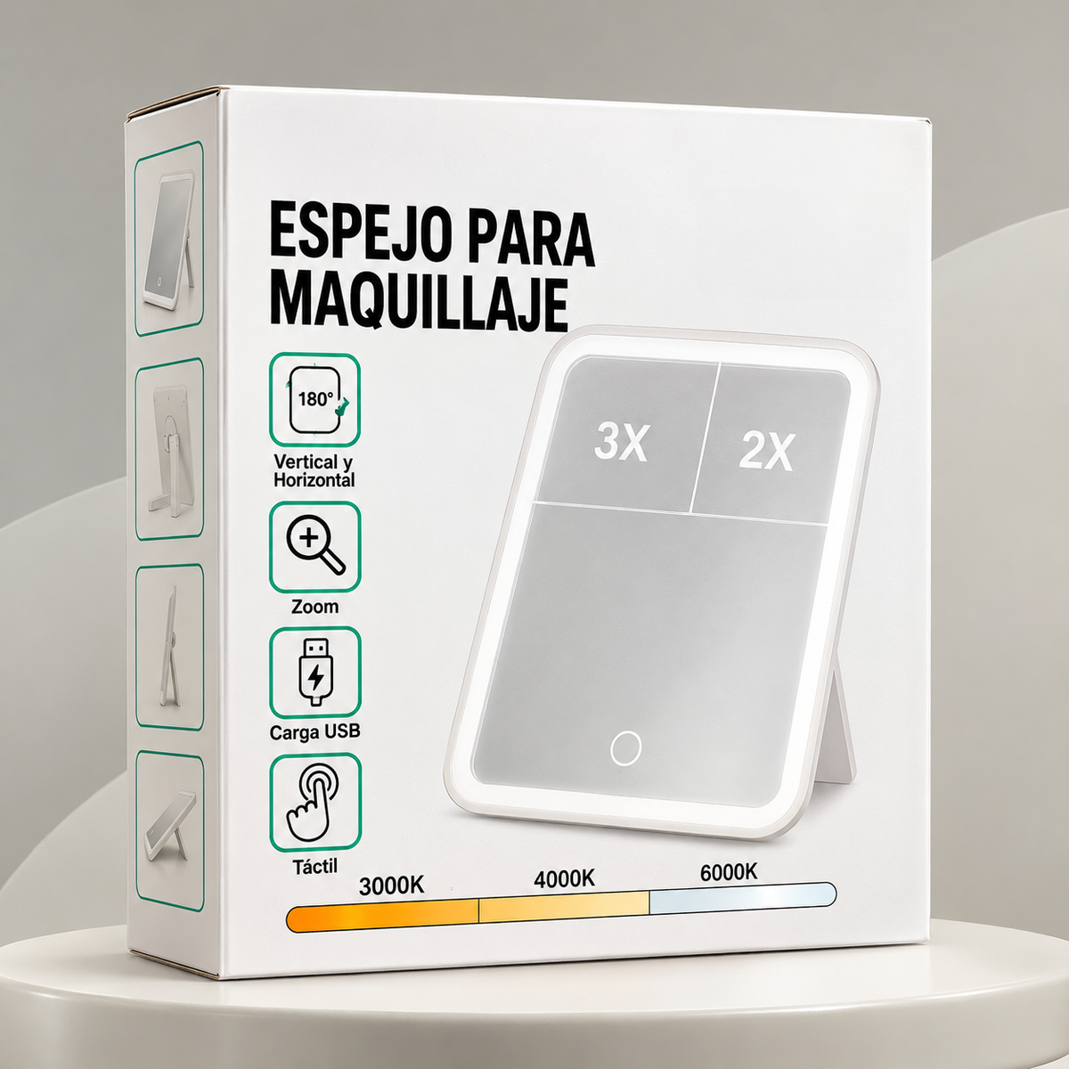 ✨ Espejo de Maquillaje LED con Aumento 2X y 3X
