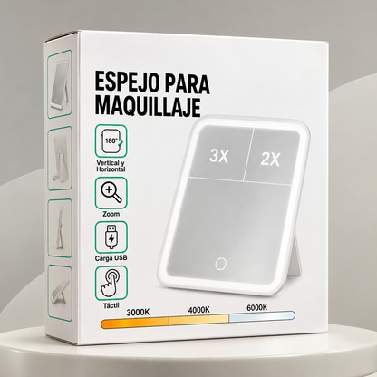 ✨ Espejo de Maquillaje LED con Aumento 2X y 3X