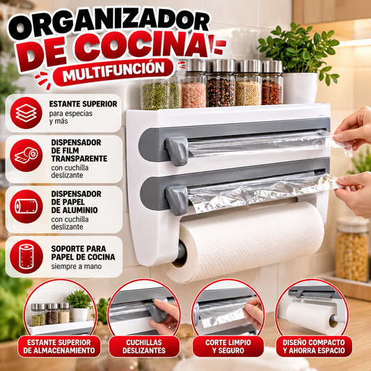 Organizador de Cocina Multifunción 3 en 1 – Dispensador de Pared ✨