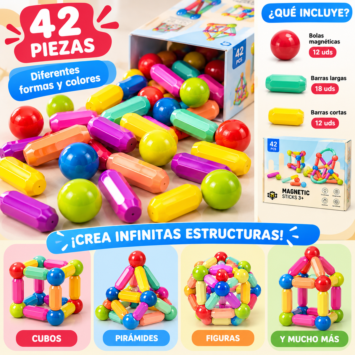 🧲 Juego de Construcción Magnética – 42 Piezas