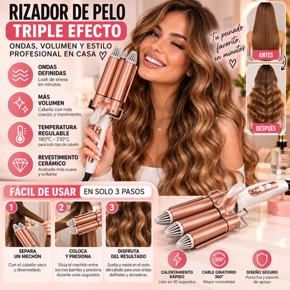 Rizador Triple de Pelo – Ondas Definidas y Volumen ✨