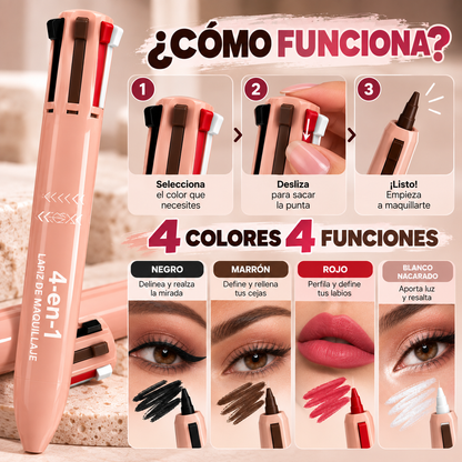 Lápiz de Maquillaje 4 en 1 – Cejas, Ojos, Labios e Iluminador