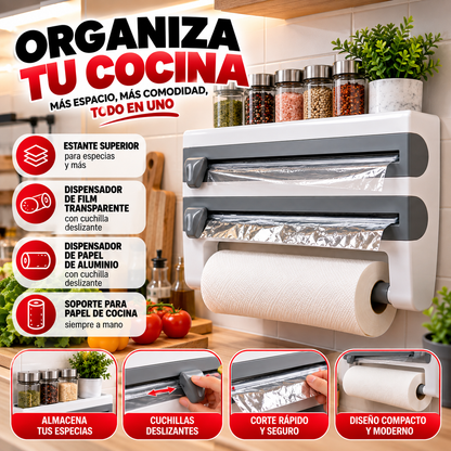 Organizador de Cocina Multifunción 3 en 1 – Dispensador de Pared ✨