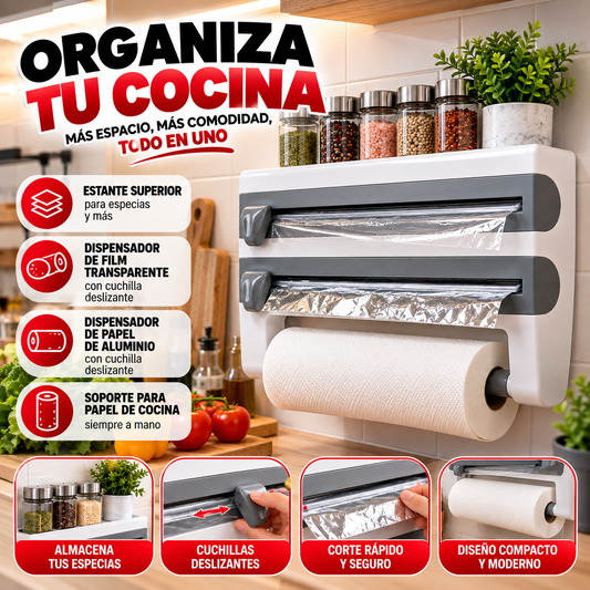 Organizador de Cocina Multifunción 3 en 1 – Dispensador de Pared ✨