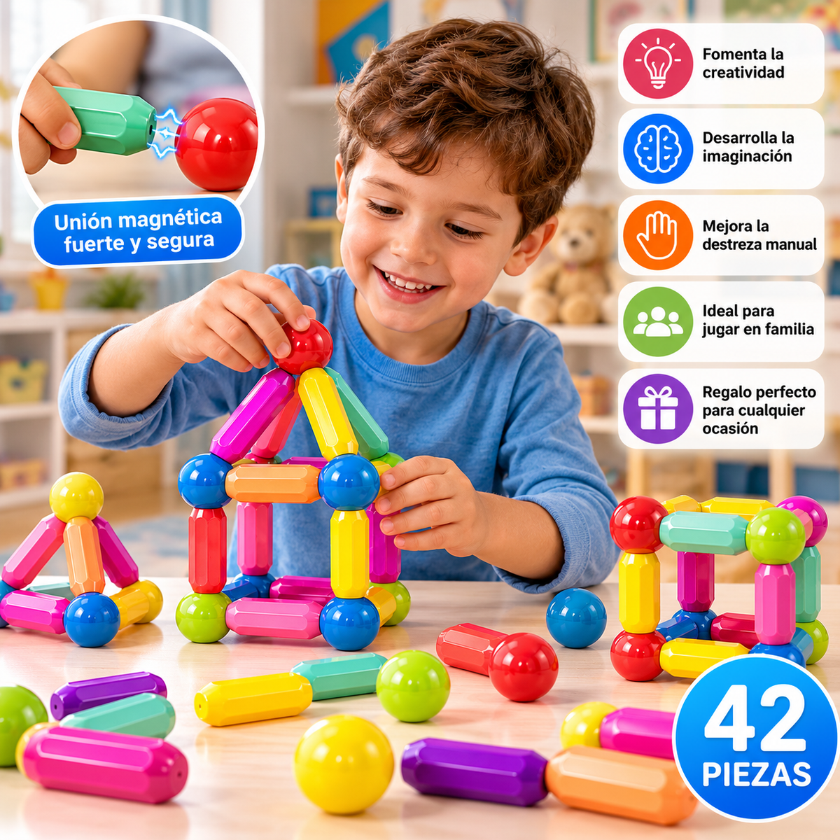 🧲 Juego de Construcción Magnética – 42 Piezas