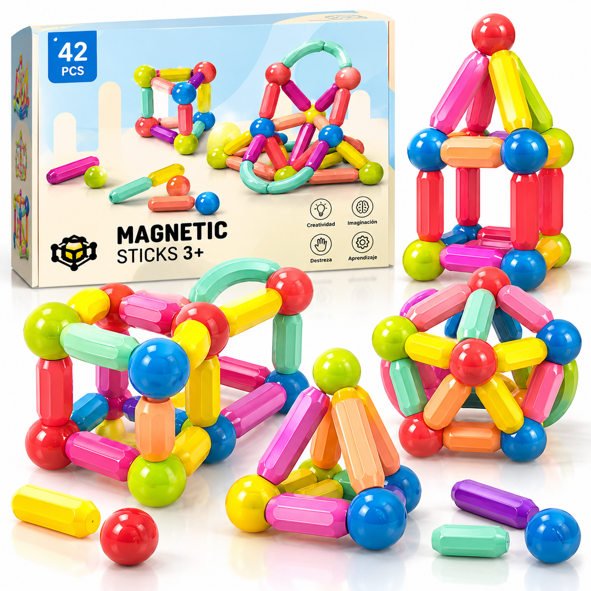 🧲 Juego de Construcción Magnética – 42 Piezas