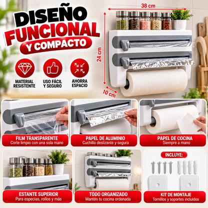 Organizador de Cocina Multifunción 3 en 1 – Dispensador de Pared ✨